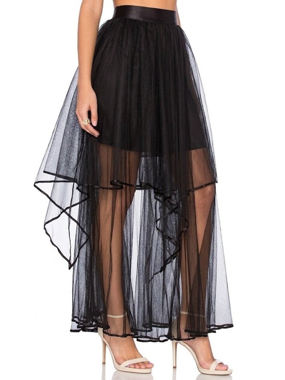NWT Free People 'Keep Me' Tutu Skirt in Black Sheer Tulle Tiered Maxi 4